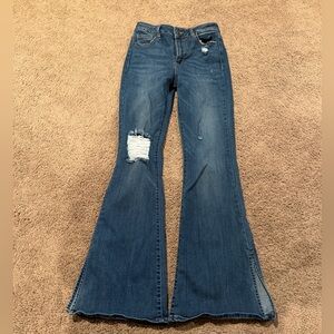 Hidden Distressed Flare Jeans